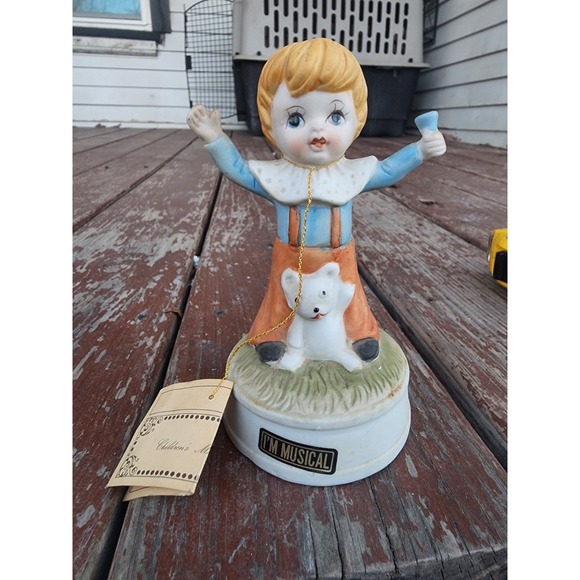 Other - Vintage Porcelain 1970s Little Boy & Dog Music Box W/ Tag, Tested
